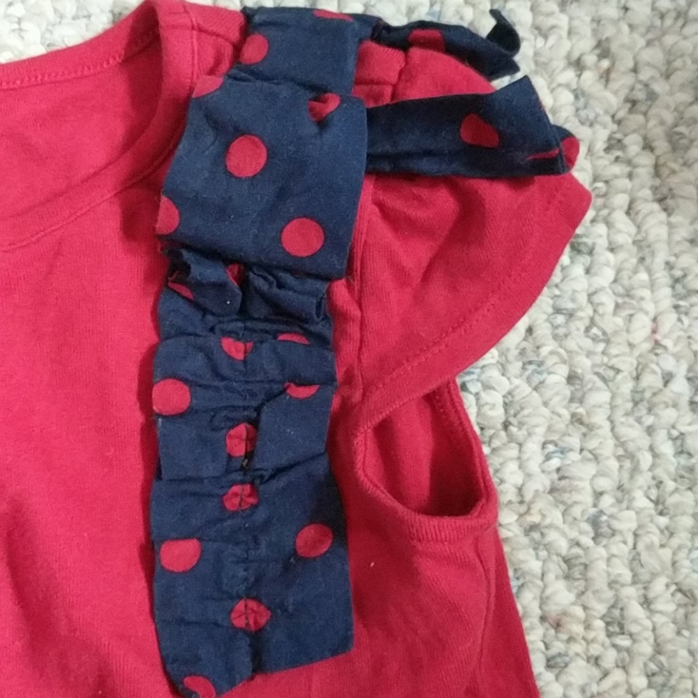 Girls 8 Gymboree red/navy shirt w/bow on shoulder - Picture 3 of 5